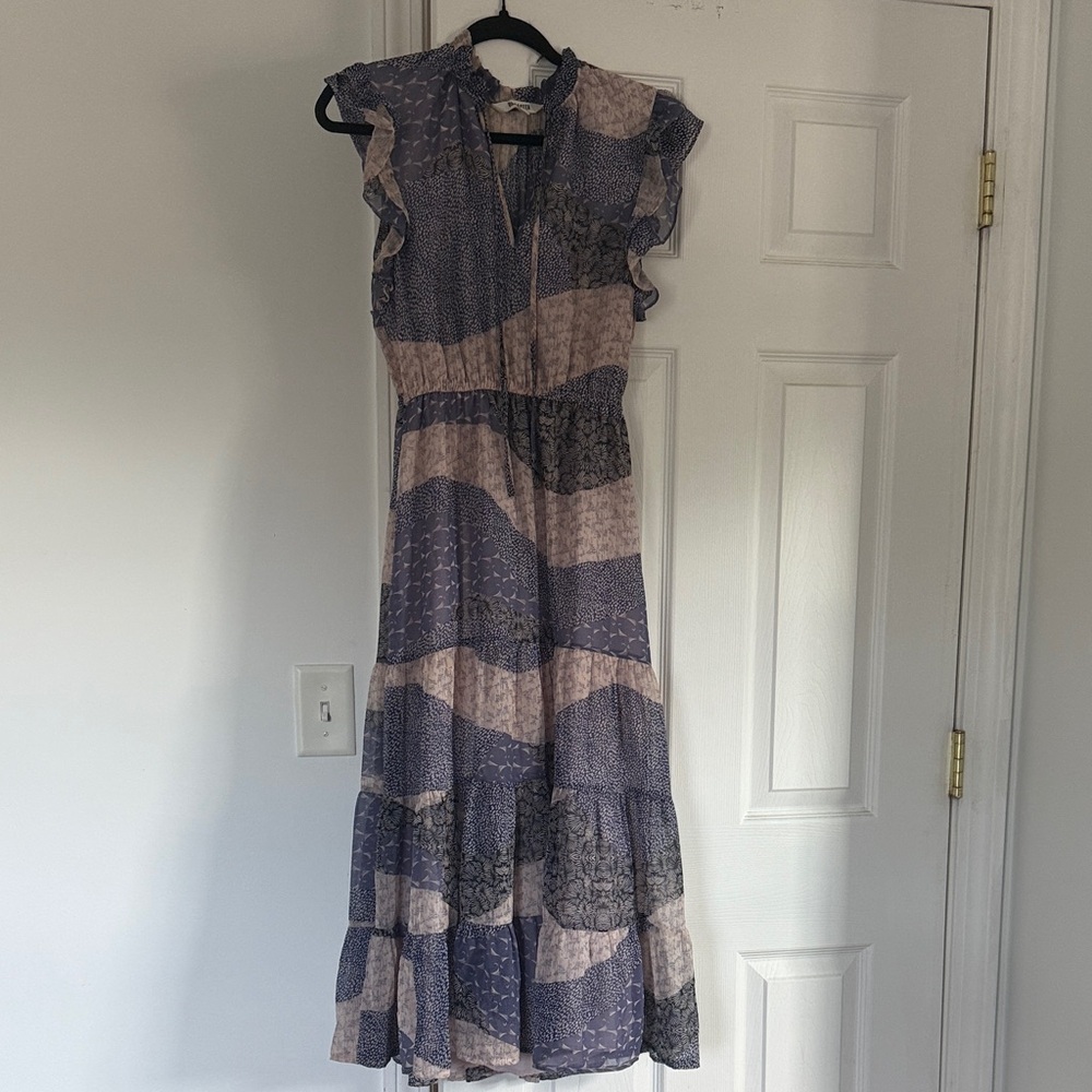 BB Dakota Blue and Pink Patterned Midi Dress